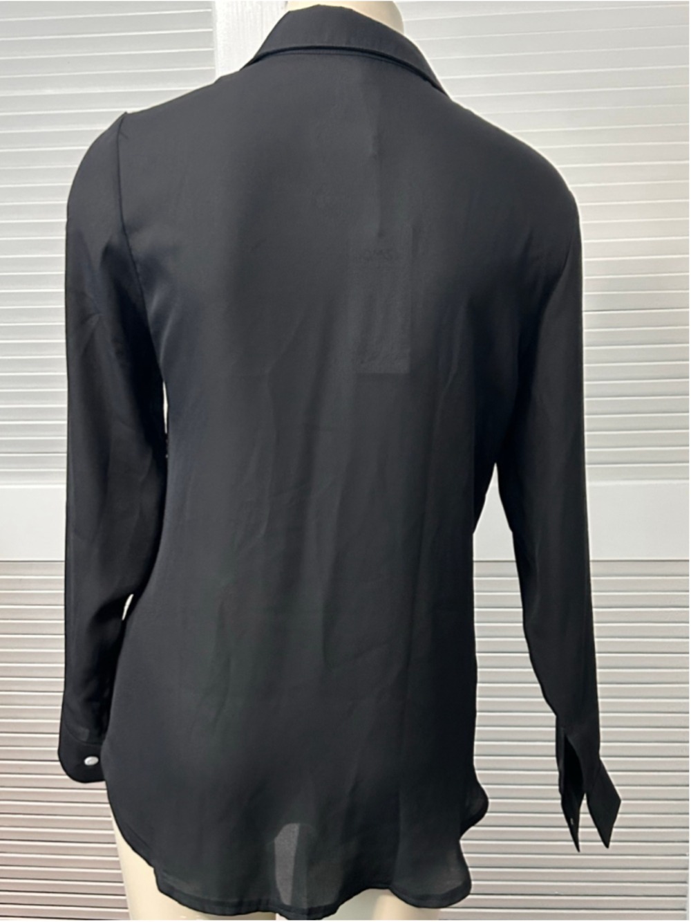 NWT OMSJ Black Sheer Button Down Shirt Size S Long Sleeve Stretch - Picture 5 of 8